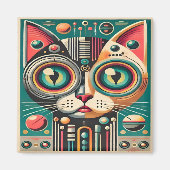 Mid Century Retro Futuristische Circuit Cat Magneet (Voorkant)
