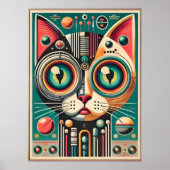Mid Century Retro Futuristische Circuit Cat Poster (Voorkant)