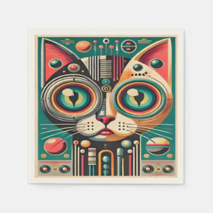 Mid Century Retro Futuristische Circuit Cat Servet