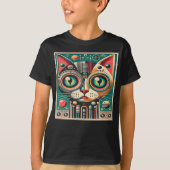Mid Century Retro Futuristische Circuit Cat T-shirt (Voorkant)