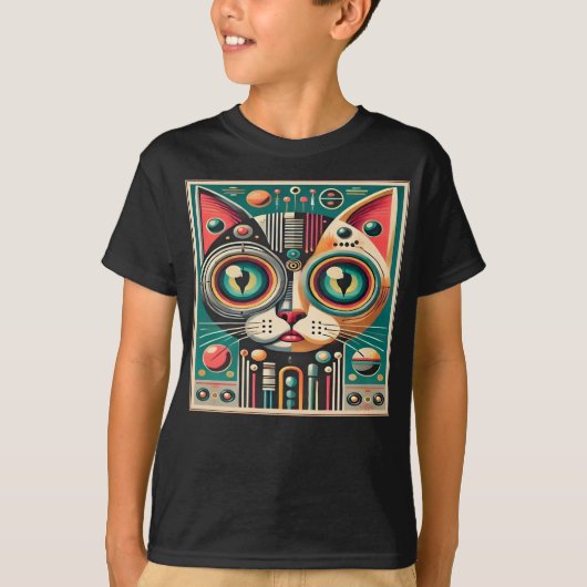 Mid Century Retro Futuristische Circuit Cat T-shirt (Voorkant)