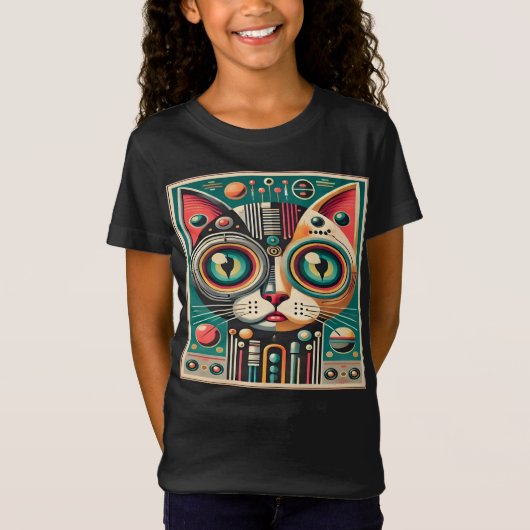 Mid Century Retro Futuristische Circuit Cat T-shirt (Voorkant)