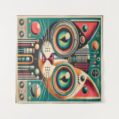 Mid Century Retro Futuristische Circuit Cat Wandkleed (Voorkant (horizontaal))