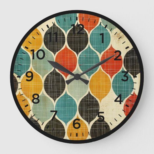 Mid Century Retro Harlekijnpatroon Grote Klok (Voorkant)