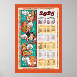 Mid-Century Retro Huisvrouw Kalender 2025 Poster