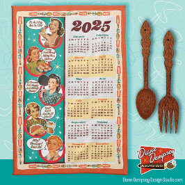 Mid-Century Retro Huisvrouw Kalender Handdoek 2025