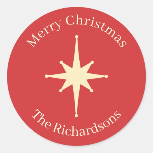 Mid Century Retro Kerstster gepersonaliseerd Ronde Sticker (Voorkant)