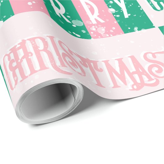 Mid-Century Retro Merry Christmas Roze Groen Cadeaupapier (Rol Hoek)