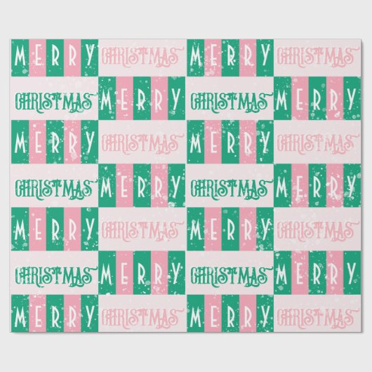 Mid-Century Retro Merry Christmas Roze Groen Cadeaupapier (Vlak)