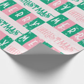 Mid-Century Retro Merry Christmas Roze Groen Cadeaupapier (Hoek)