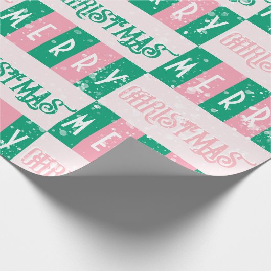Mid-Century Retro Merry Christmas Roze Groen Cadeaupapier (Hoek)