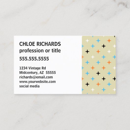 Mid Century Retro Moderne Starburst Visitekaartje (Achterkant)