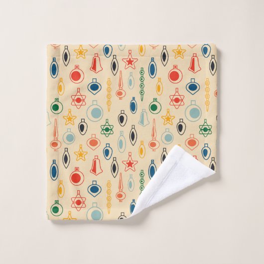 Mid Century Retro Patroon met Kerstboom Speelgoed Bad Handdoek (Wasdoekje)