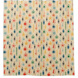 Mid Century Retro Patroon met Kerstboom Speelgoed Douchegordijn