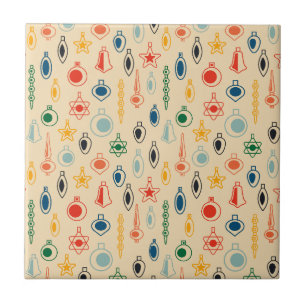 Mid Century Retro Patroon met Kerstboom Speelgoed Tegeltje