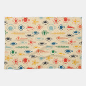 Mid Century Retro Patroon met Kerstboom Speelgoed Theedoek (Horizontaal)