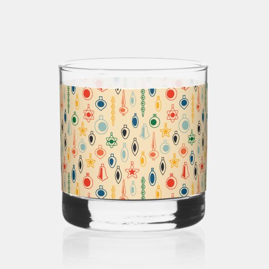 Mid Century Retro Patroon met Kerstboom Speelgoed Whisky Glas (Achterkant)