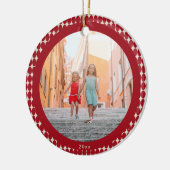 Mid Century Retro Red Baubles 2023 Foto Kerstmis Keramisch Ornament (Links)