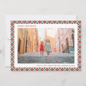 Mid Century Retro Rood Sage Groen Unieke Twee Foto Feestdagenkaart (Voorkant)