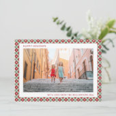 Mid Century Retro Rood Sage Groen Unieke Twee Foto Feestdagenkaart (Staand voorkant)