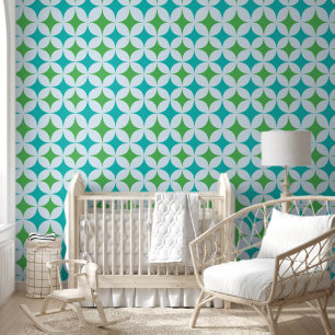 Mid Century Retro Starbursts in groen en Blauwgroe Behang