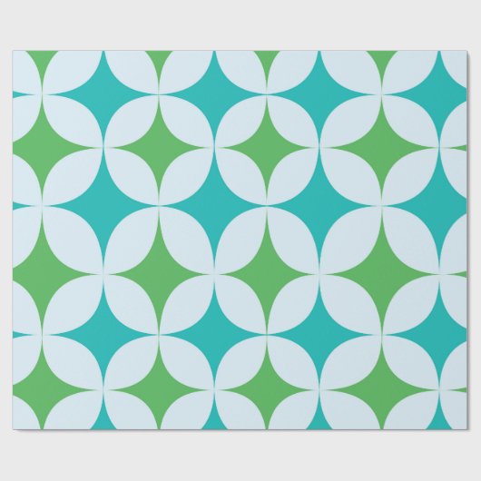 Mid Century Retro Starbursts in groen en Blauwgroe Cadeaupapier (Vlak)