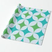 Mid Century Retro Starbursts in groen en Blauwgroe Cadeaupapier (Uitgerold)