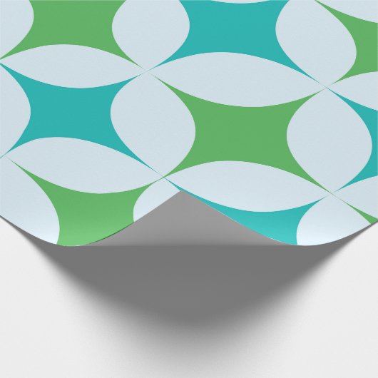 Mid Century Retro Starbursts in groen en Blauwgroe Cadeaupapier (Hoek)