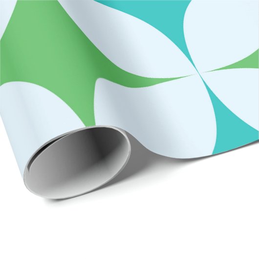 Mid Century Retro Starbursts in groen en Blauwgroe Cadeaupapier (Rol Hoek)