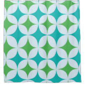 Mid Century Retro Starbursts in groen en Blauwgroe Douchegordijn (Voorkant)