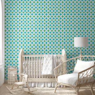 Mid Century Retro Starbursts in Groen en Teal Behang