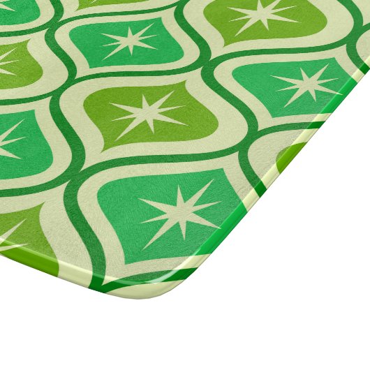 Mid Century Retro Starbursts On Green Ogee Pattern Snijplank (Hoek)