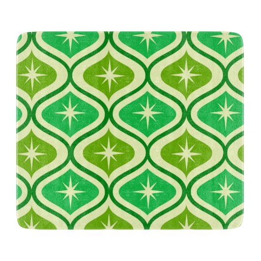 Mid Century Retro Starbursts On Green Ogee Pattern Snijplank (Voorkant)
