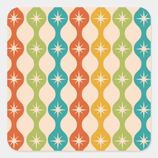 Mid Century Retro Starbursts on ogee pattern     Vierkante Sticker (Voorkant)