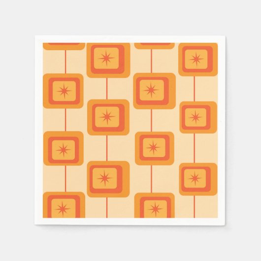 Mid Century Retro Starbursts op Abstracte Pleinen Servet (Voorkant)