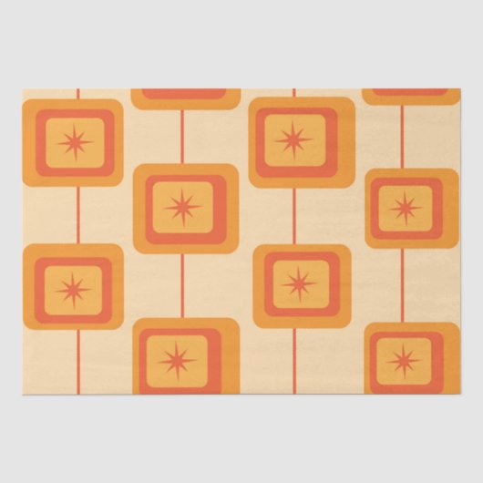 Mid Century Retro Starbursts op Abstracte Vierkant Tissuepapier (Voorkant)