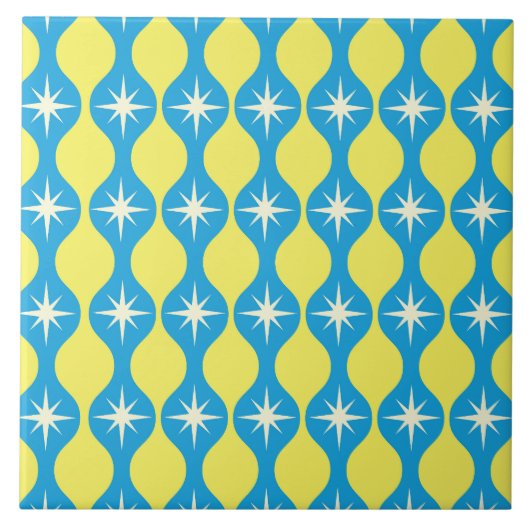 Mid Century Retro Starbursts op Blue Yellow Ogee Tegeltje (Voorkant)