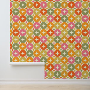 Mid Century Retro Starbursts op kleurrijke cirkels Behang