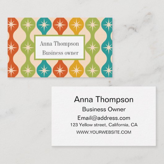 Mid Century Retro Starbursts op Ogee Custom Visitekaartje (Voorkant / Achterkant)