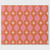 Mid Century Retro Starbursts op Roze Sinaasappel O Cadeaupapier (Vlak)