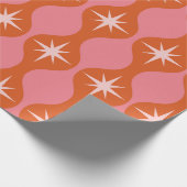 Mid Century Retro Starbursts op Roze Sinaasappel O Cadeaupapier (Hoek)