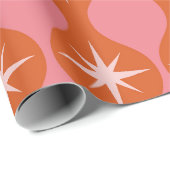 Mid Century Retro Starbursts op Roze Sinaasappel O Cadeaupapier (Rol Hoek)