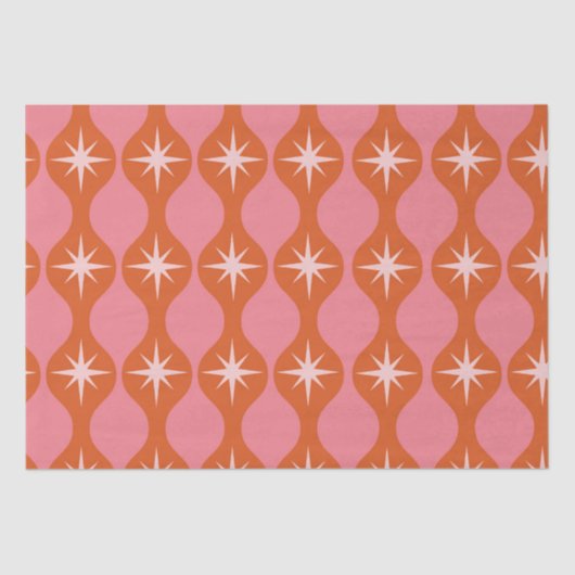Mid Century Retro Starbursts op Roze Sinaasappel O Tissuepapier (Voorkant)