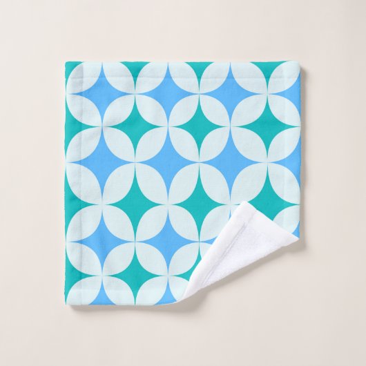 Mid Century Retro Starbursts Patroon Blauwgroen Bl Bad Handdoek (Wasdoekje)