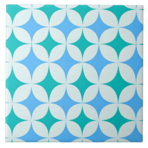 Mid Century Retro Starbursts Patroon Blauwgroen Bl Tegeltje