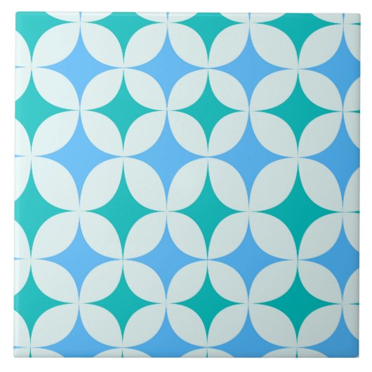 Mid Century Retro Starbursts Patroon Blauwgroen Bl Tegeltje (Voorkant)