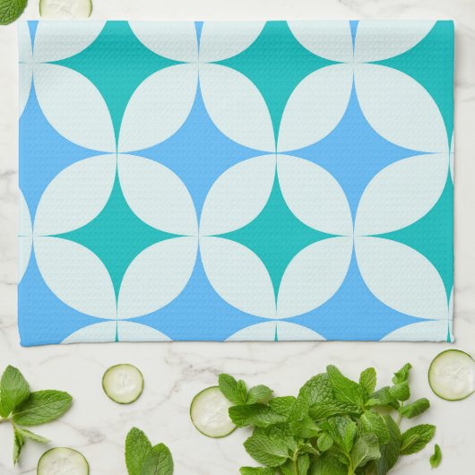 Mid Century Retro Starbursts Patroon Blauwgroen Bl Theedoek (Gevouwen)