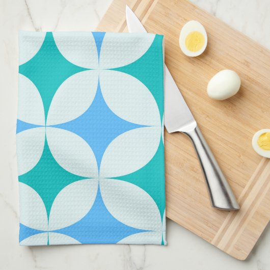 Mid Century Retro Starbursts Patroon Blauwgroen Bl Theedoek (Quarter Fold)