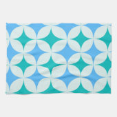 Mid Century Retro Starbursts Patroon Blauwgroen Bl Theedoek (Horizontaal)
