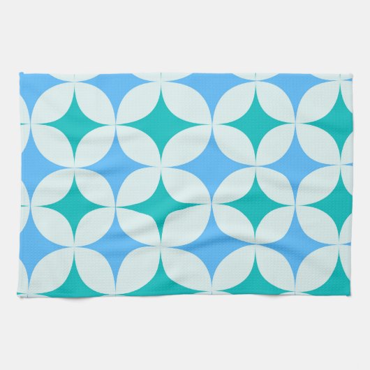Mid Century Retro Starbursts Patroon Blauwgroen Bl Theedoek (Horizontaal)